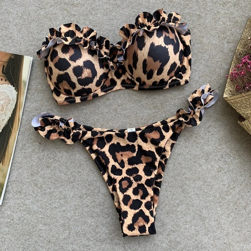 Dwuczęściowy strój kąpielowy bikini push up w panterkę - Image 3