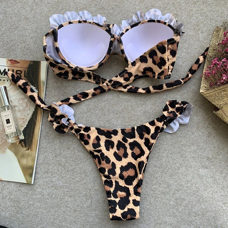 Dwuczęściowy strój kąpielowy bikini push up w panterkę - Image 4